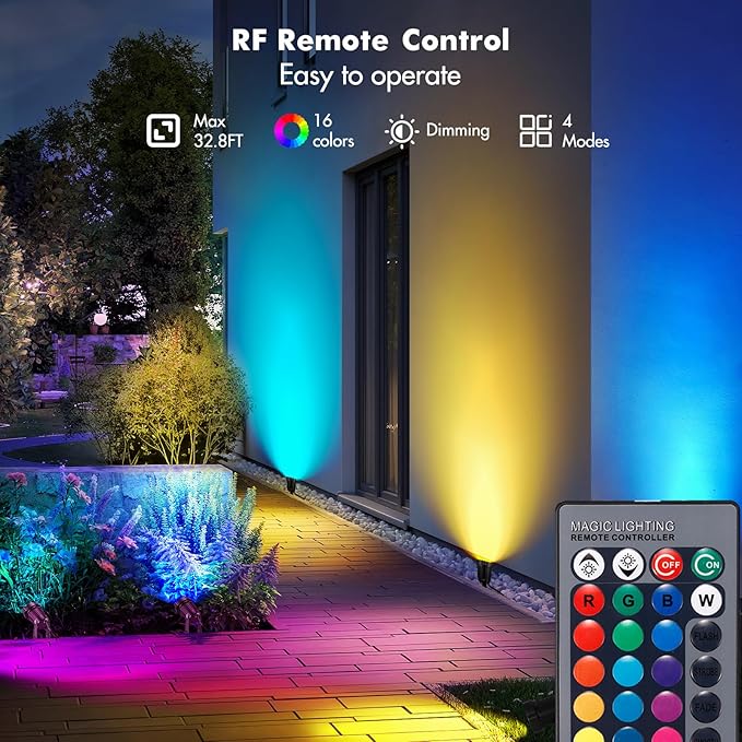 LemonBest Landscape Lighting - 6W RGB Color Changing Halloween Landscape Lights 120V Christmas Outdoor LED Spotlight with Remote Control Waterproof Spot Lights for Yard Garden Patio Driveway (2 Pack) LemonBest