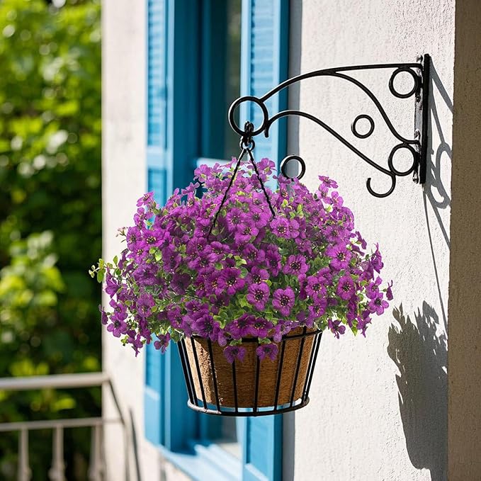 Artificial Fake Flowers for Outdoor Spring Decoration, 16 Bundles Faux Silk Colorful UV Resistant Realistic for Outside Porch Patio Home Yard Garden Planters Pots Window Box (Light Purple) Grunyia