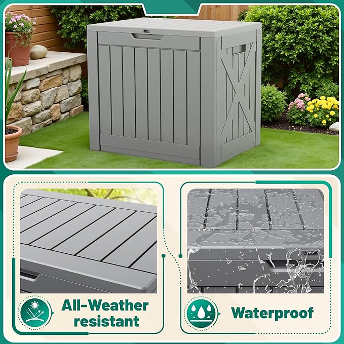 Devoko 40 Gallon Deck Box Outdoor Storage Box Waterproof for Patio, Large Outdoor Storage Bench Lockable for Outside (Gray, 40 Gallon) DEVOKO