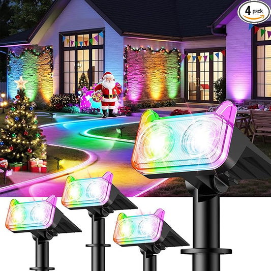 LETMY Solar Spot Lights Outdoor Waterproof with Bigger LED, 4 Pack 135°Adjustable Solar Lights Outdoor, 2-in-1 Wall Lights & 2 Modes Landscape Spotlights for Tree Yard Pathway Garden Decor(RGB Light) Letmy