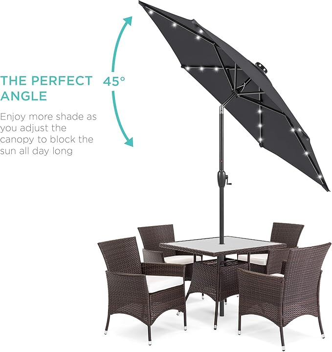 Best Choice Products 7.5ft Outdoor Solar Market Table Patio Umbrella for Deck, Pool w/Tilt, Crank, LED Lights - Gray BestChoiceProducts