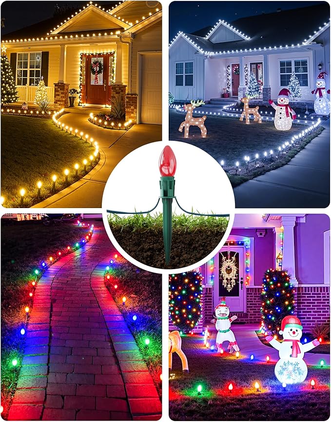 100-Pack Plastic Light Stakes, 5.5 Inch Christmas Yard Stakes for C7 C9 Christmas Lights Outdoor, Universal Light Stakes for Outdoor Holiday Lights, Green Minetom