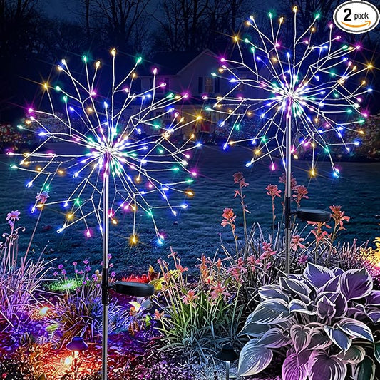 suddus Solar Garden Lights Outdoor Waterproof, Upgrade 2 Pack 150LED Solar Firework Lights, 8 Modes Starburst Fairy Light for Front Yard, Driveway, Bushes, Patio Christmas Decor (Multicolor) SUDDUS