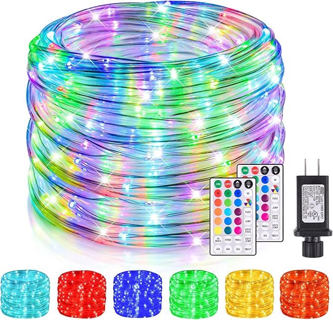 99Ft LED Rope Lights Outdoor, 18 Colors Changing Fairy String Light Plug in with Remote, IP68 Waterproof 300 LEDs Multicolor Twinkle Christmas Lights for Bedroom Patio Halloween Holiday Decor Nazuwke