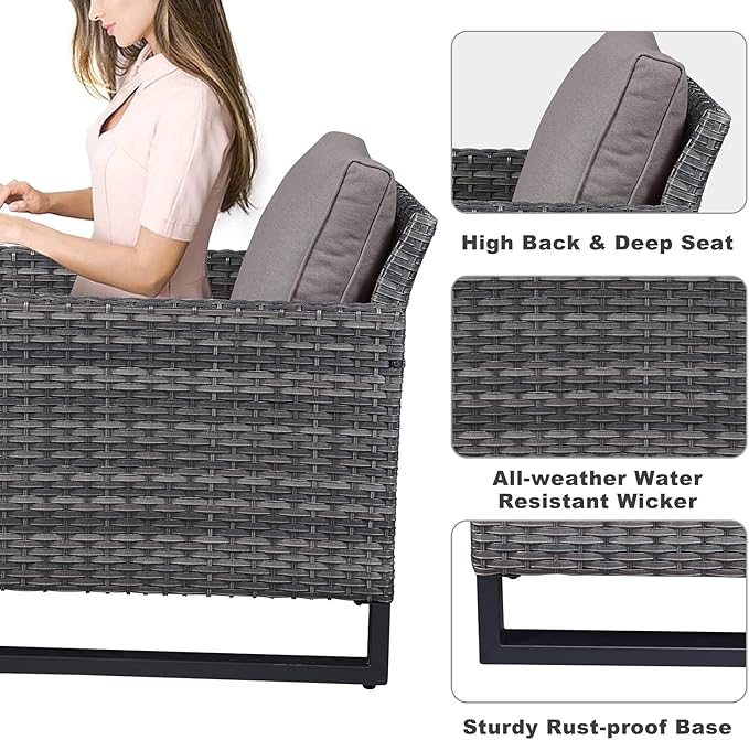 Belord 6 Piece Outdoor Furniture Patio Wicker Sofa Set, Oversize Outdoor Dining Chairs with Rattan Ottomans, Conversation Sets Patio Furniture Come with Removable Washable Belord