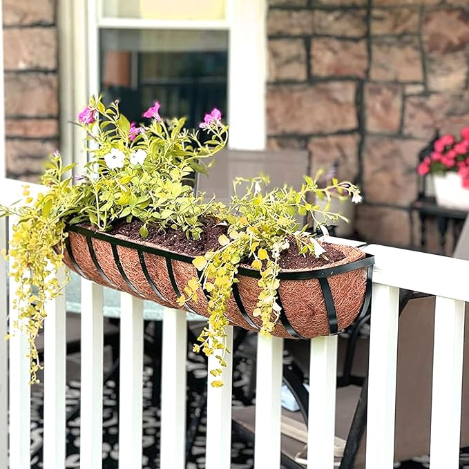 Coco Liners for Planters - 4 Pack 24 Inch Trough Coconut Liners for Planters, Window Box Coco Liners, 100% Natural Coconut Fiber Liners for Wall Hanging Basket, Window Box, Fence Baskets LCHUANG