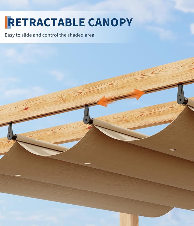 10 x 13 ft Aluminum Pergola with Adjustable Canopy, Outdoor Metal Pergola, Imitation Wood-Grain Sun Shade Shelter for Garden Patio Backyard Deck BouPower