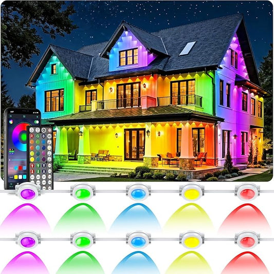 500FT Permanent Outdoor Lights Waterproof with Smart App Control Remote,DIY Scene Modes,Music Sync hronization,Eaves Lights for Garden Decor,Deck,Christmas RCUICA