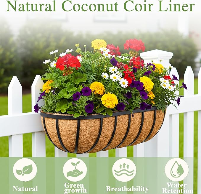 English Inviting Horse Trough Balcony Planter With Coconut LinerMetal Wall-Mounted Planter Box Deck Window Box 16 Inch (2 Pack) EIMQUVW
