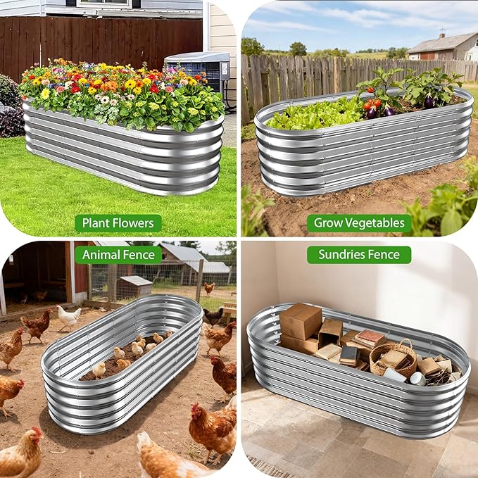17" Tall Outdoor Garden Raised Garden Bed Kits, 5ft X 2ft Oval,0.8MM Thick Metal Raised Planter Bed/Ground Planter Box for Variety of Flowers,Herbs,Vegetables (Silver, 60X24X16.5 Inches) YSEJOMP