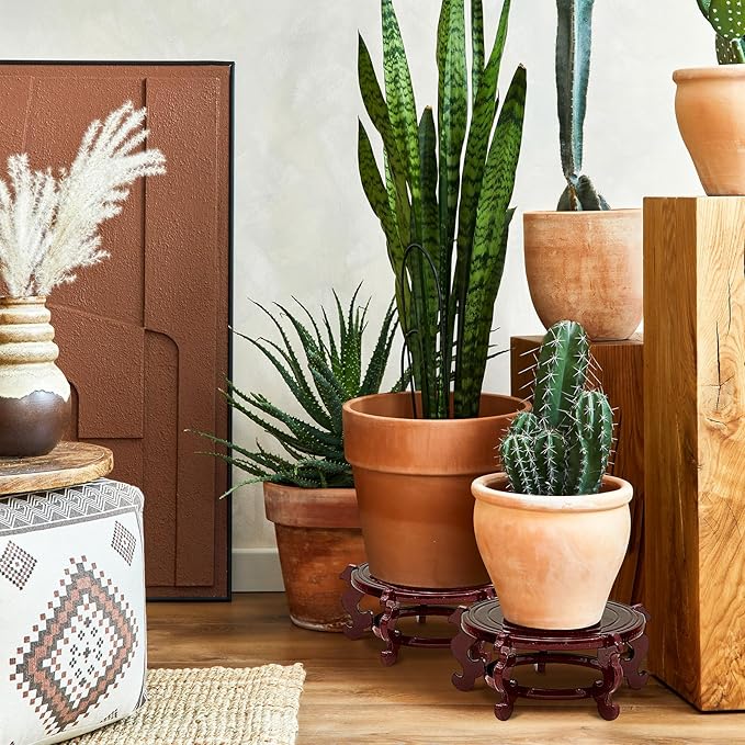 Geetery 2 Pcs 4 to 12 in Wooden Plant Stands Indoor Chinese Oriental Plant Stand for Vase Fishbowl Flower Pot Lamp Redwood Base Vintage Display Rack Decor(10 Inch) Geetery