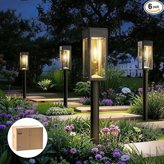 Philips 6 Packs Solar Pathway Lights Outdoor, Glass Metal Led Garden Landscape Lightings, 3000K Warm White, Waterproof for Decor Yard, Walkway, Patio, Driveway, Lawn PhilipsLightingLED