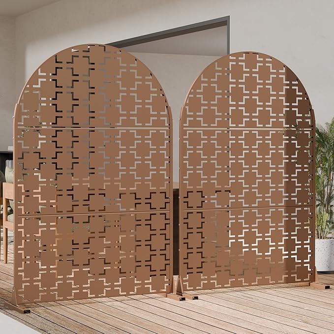 Casaphoria 72" H x 47" W Arched Metal Privacy Screen - Elegant Freestanding Outdoor Screen for Deck, Patio & Balcony - Versatile Decorative Privacy Panels for Home & Garden Use (Brown-Square) Casaphoria