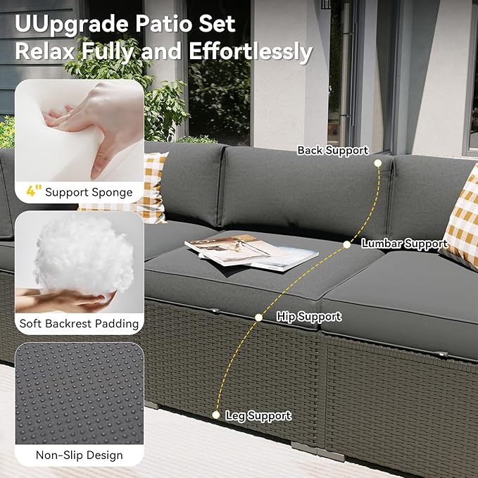 Aoxun Patio Furniture Set with Fire Pit Table, 8 Piece Outdoor Sectional Sofas, Wicker Rattan Outdoor Furniture with Thickened Cushion for Backyard, Garden Dark Grey Aoxun