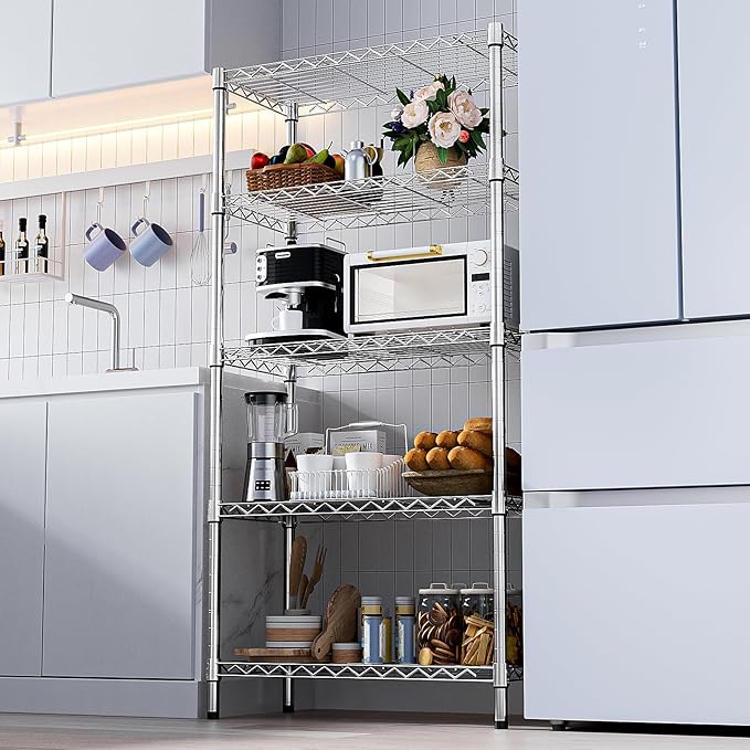 1250 lbs Steel Heavy Duty 5-Tier Utility Shelving Unit Steel Organizer Wire Rack for Home,Kitchen,Office,Chrome (13.7" D x 23.6" W x 62.4" H) MEIGAOPLASTICANDMETALHKCOLIMITED
