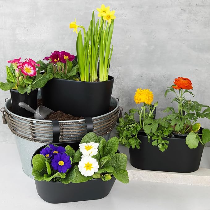 KIBAGA Beautiful Hanging Flower Pots for Outside Railing Or Fence - Stylish Set of 3 Outdoor Planters for Any Balcony, Porch or Deck - Window Planter Boxes are Perfect for Your Flowers KIBAGA
