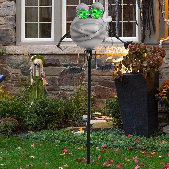 Halloween Pathway Lights 38.2" with Realistic Eye Movement, Mummy Halloween Lawn Stakes for Cute Outdoor Decorations with Solar Eyeball Lights YHSOLAR