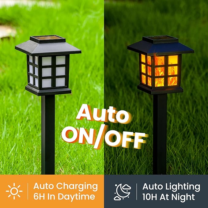 GIGALUMI Solar Lights for Outside,8 Pack Flickering Flame LED Solar Outdoor Lights, Waterproof Solar Garden Lights Maintain 10 Hours of Lighting for Christmas, Garden, Landscape, Path, Yard, Patio GIGALUMI