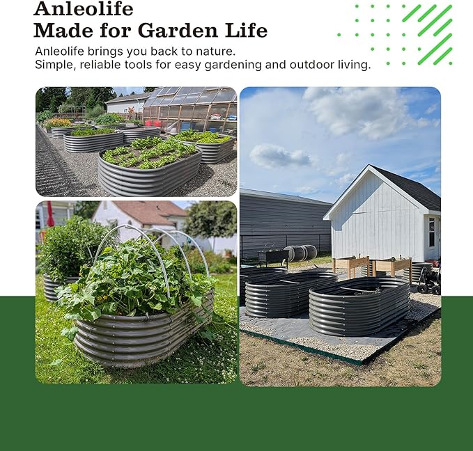 A ANLEOLIFE 8x4x2ft Galvanized Raised Garden Bed Kit, Oval Metal Deep Root Planters for Outdoor Plants Vegetables Flowers Herb, Large Bottomless, 478 Gallon Capacity- Quartz Grey AAnleolife