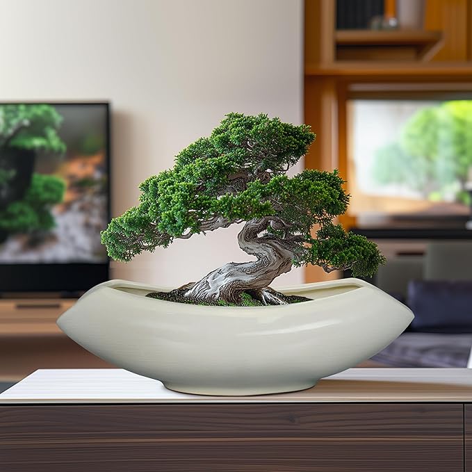 Bonsai Pots 18 Inch - Ceramic Succulent Pots with Drainage Hole Decorative Plant Pot Indoor Large Outdoor Planter Modern Flower Pot for Home Garden Room Decor Gray Teagas