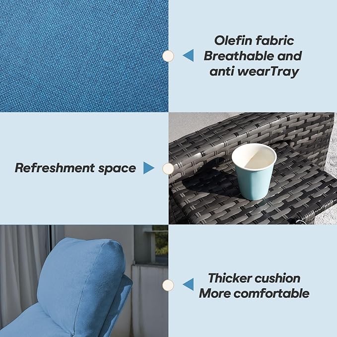 Upgraded Outdoor Recliner Chair, Reclining Patio Chairs with Adjustable Back up to 150°Lay Flat and Extended Footrest, Wicker Recliner Chairs with Flip Table and Removable Olefin Cushion zzw