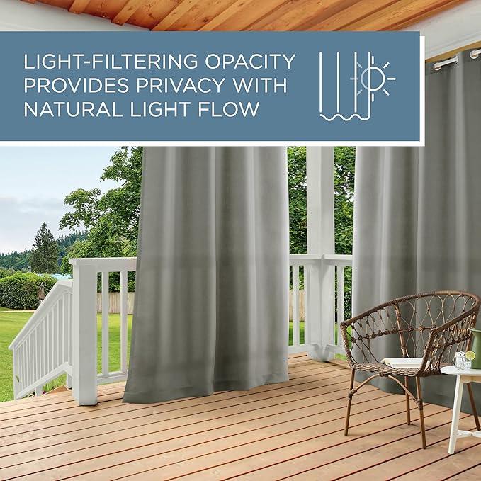 TOWN & COUNTRY BASICS Cabana Solid Heavyweight Indoor Outdoor Curtains, Light Filtering Opacity with Grommet Top, Water Repellent, 2-Pack Set, 54"x96", Medium Grey TOWN+%26+COUNTRY+BASICS