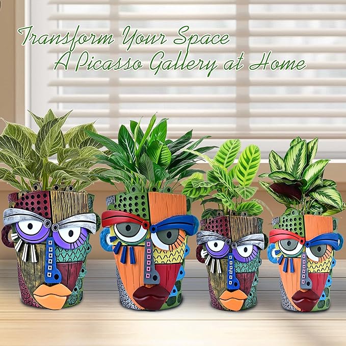 Abstract Face Planter Pots for Plants,Hand-Painted Colorful Flower Pots with Drainage, Indoor Outdoor Garden Decor Gift(Modern,Small) Midogaigai