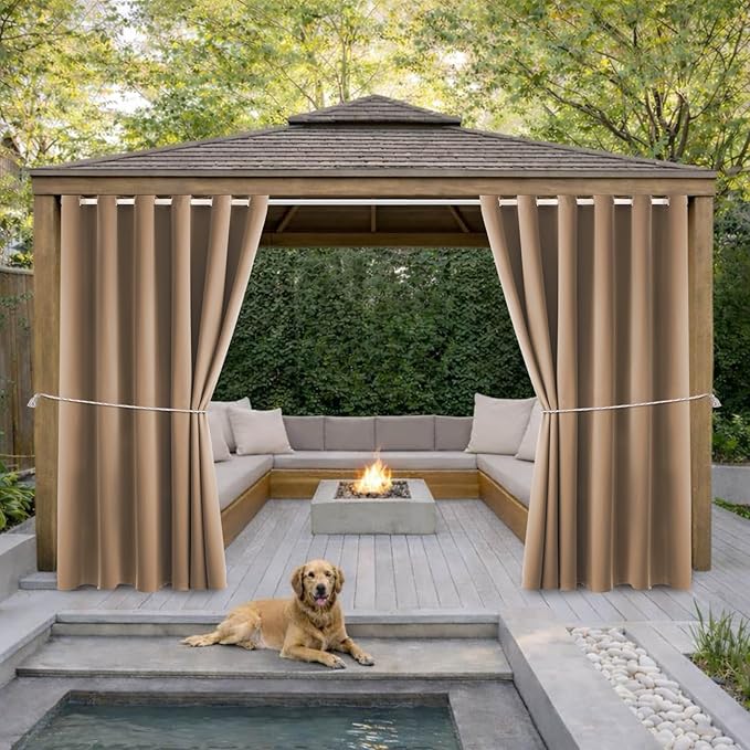 DIVA EN CAMINO DEC Outdoor Patio Curtain Waterproof Darkening Thermal Insulated Indoor Curtains for Bedroom, Porch, Living Room, Pergola, Cabana, W84 x L95, Camel Brown, Set of 2 Panels DivaenCamino