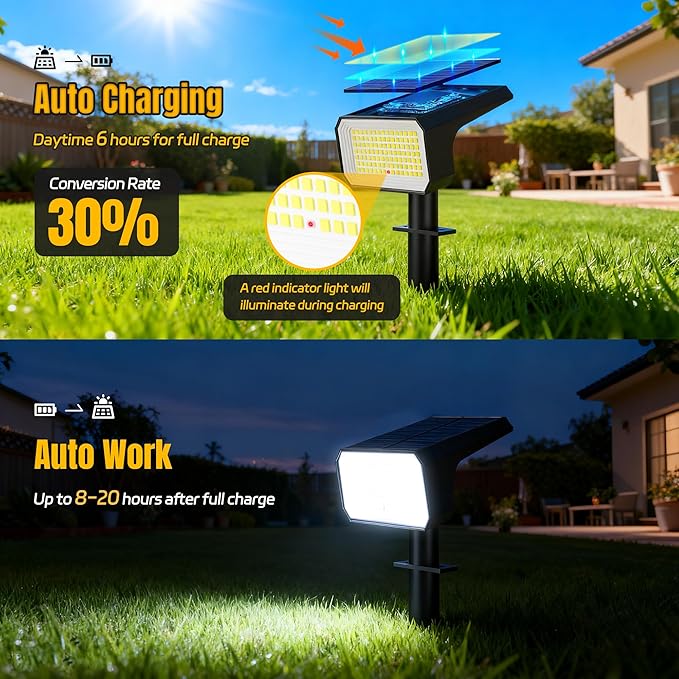 Solar Spot Lights Outdoor, [4 pack/118 LED] 4 Modes Auto On/Off Solar Landscape Spotlights, Ip67 Waterproof Solor Powered Pathway Lights for Outside Yard Garden Walkway Tree Patio (Cool White) Flaow