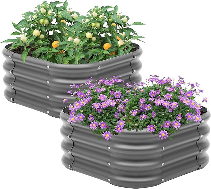 2-Pack 2x1ft Galvanized Raised Garden Bed, Outdoor Planter Bed, Metal Planter Box for Gardening and Planting,Dark Grey Besebay