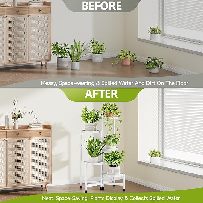 5 Tier Plant Stand Indoor, Tiered Plant Stand Outdoor for Multiple Plants, Corner Plant Shelf for Patio Balcony Porch Garden Living Room House,White Cawukege