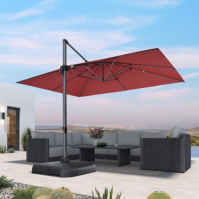 PURPLE LEAF 10' X 13' Patio Umbrella Outdoor Cantilever Rectangle Umbrella Aluminum Offset Umbrella with 360-degree Rotation for Garden Deck Pool Patio Terra PURPLELEAF