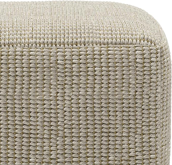 SIMPLIHOME Zelma Square Pouf – 18 inch Wide Upholstered PET Polyester Ottoman in Cream and Natural, Boho Indoor/Outdoor Footstool or Extra Seating for Living Room, Bedroom, or Patio, Assembled SimpliHome