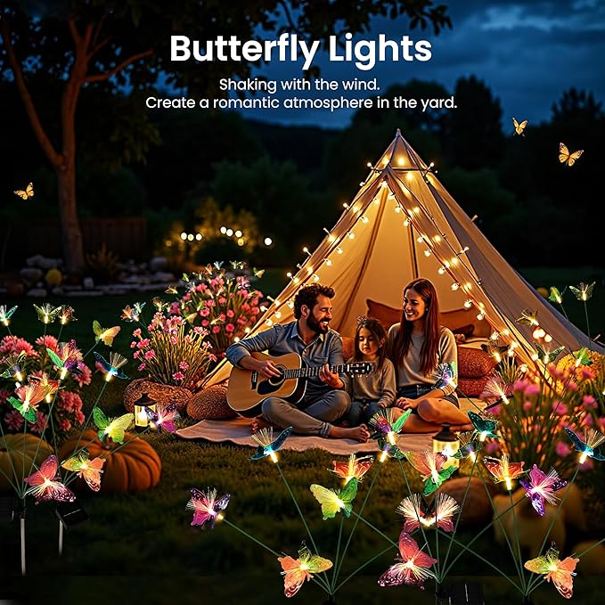 Solar Garden Lights,Swaying Butterfly Lights Outdoor Decorative,4pack Warm White LED Solar Lights for Outside Yard,Lawn,Patio,Pathway Decoration Gardening Gifts Suncket