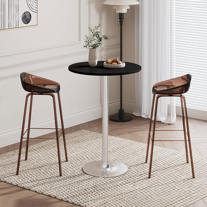 Flamaker Round Bistro Pub Table Modern Style Metal Base MDF Top Cocktail Bar Table Counter Bar Height for Pub, Dining Room, Party (1, Black-Silver) Flamaker