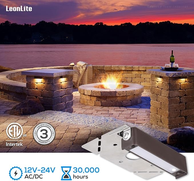 LEONLITE 4 Inch LED Hardscape Lighting, Update Retaining Wall Lights, LED Landscape Lighting, 12-24V AC/DC Paver Light Low Voltage, 1W/2W/3W Dimmable Outdoor Step Lights, 2700K Soft White, ETL, 4 Pack LEONLITE