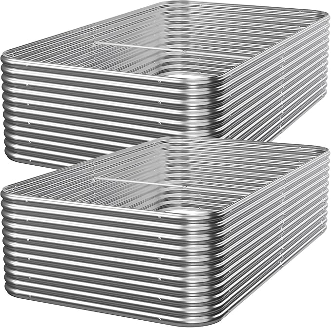 2 PCS Tall 6x3x1.5ft Galvanized Raised Garden Bed Outdoor, Metal Garden Bed for Vegetables, Above Ground Garden Box for Flower, Steel Raised Beds for Gardening Mostmahes