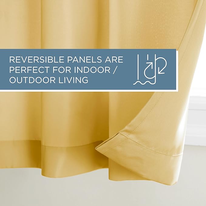 TOWN & COUNTRY BASICS Cabana Solid Heavyweight Indoor Outdoor Curtains, Light Filtering Opacity with Grommet Top, Water Repellent, 2-Pack Set, 54"x84", Sundress Yellow TOWN+%26+COUNTRY+BASICS