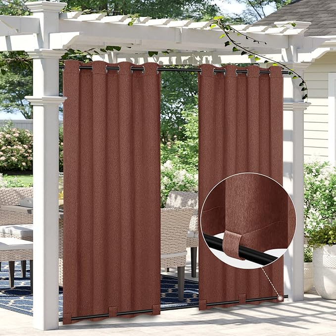 Easy-Going Linen Look Outdoor Curtains Waterproof Windproof Porch Curtains, Soft Thicken Outdoor Privacy Curtains for Patio, Gazebo, Grommet Top and Tab Bottom Drape, 1 Panel, 110x84 inch, Terra Red Easy-Going