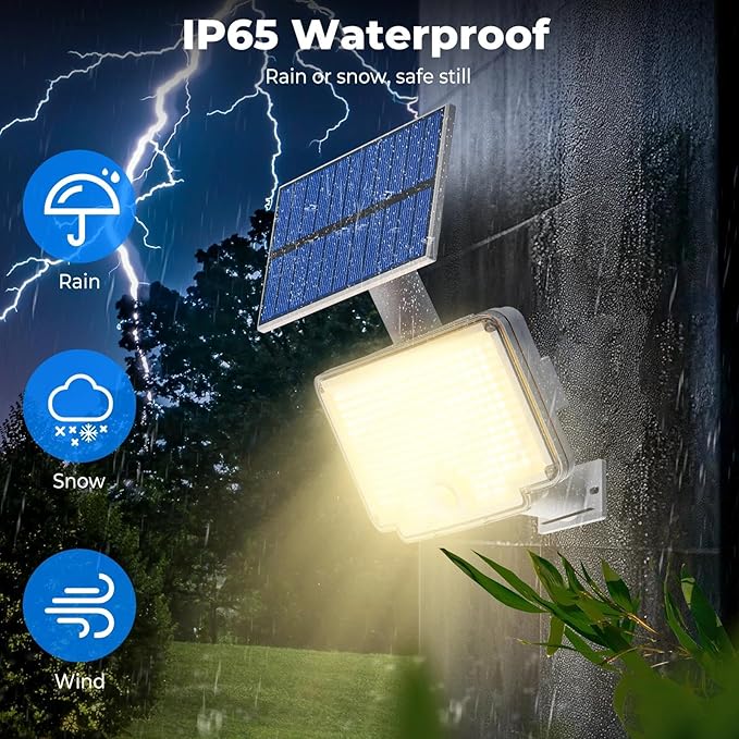 Peasur 1 Pack Solar Motion Lights Outdoor, 318 LED Solar Security Light with 3 Modes, IP65 Waterproof Powered Flood Lights for Outside Garden Backyard，Warm (White Frame) Peasur
