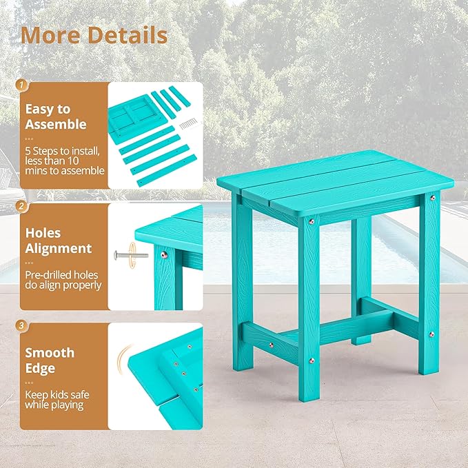 LUE BONA Outdoor Side Table, HDPS Small Outdoor Table, Adirondack Side Table, Outside End Table for Patio, Porch, Deck, Weather Resistant/Easy Maintenance/Indoor or Outside Use, Aruba Blue LUEBONA