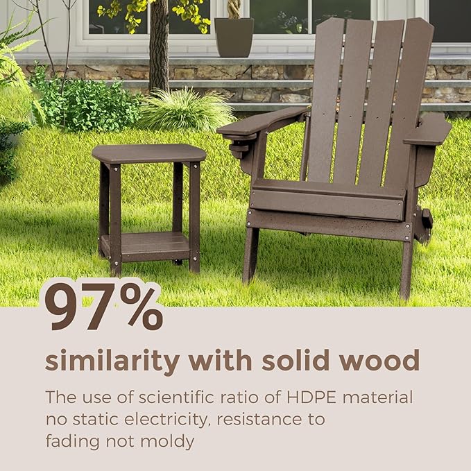 Adirondack Square Outdoor Side Table,2-Tier Storage Patio Side Table, HDPE End Tables for Backyard Pool Porch Garden Lawn GARDENSTAR