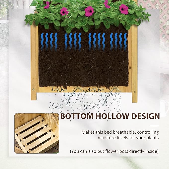 Outsunny Wooden Raised Garden Bed with Trellis, 57" Freestanding Corner Planter Box for Vine Plants Flowers Climbing and Planting Natural Outsunny