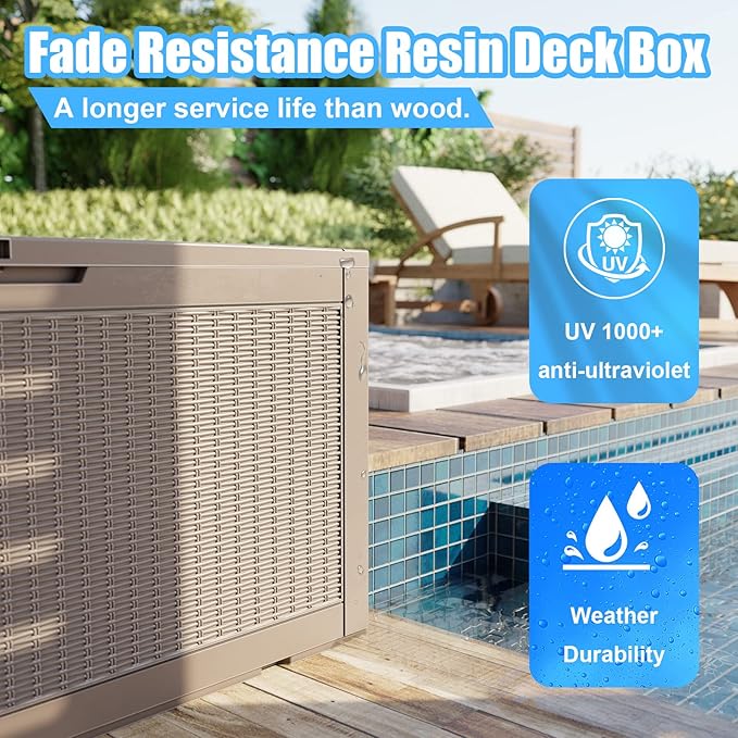 DRATO 320 Gallon Deck Box, Outdoor Large Waterproof Resin Storage Box with Lockable Lid for Patio Cushions, Gardening Tools（Gray，320 Gallon） DRATOprovidesawarmandcozy