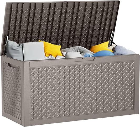 121 Gallon Outdoor Storage Box - Deck Box Waterproof Patio Furniture, Garden Tools, Cushions, Pool Accessories Outside Storage Resin Box, Grey MAIUSCOLI