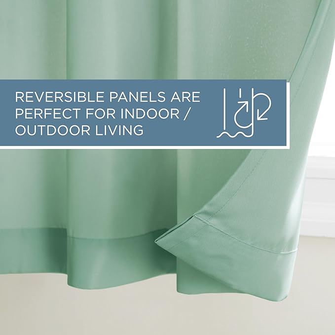 TOWN & COUNTRY BASICS Cabana Solid Heavyweight Indoor Outdoor Curtains, Light Filtering Opacity with Grommet Top, Water Repellent, 2-Pack Set, 54"x84", Seafoam TOWN+%26+COUNTRY+BASICS