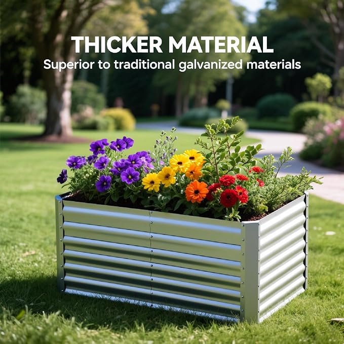 4X2X2ft (1 Pack) Galvanized Raised Garden Bed,Outdoor Planter Box Metal Patio Kit Planting Bed for Vegetables Flowers Herb Anmiro