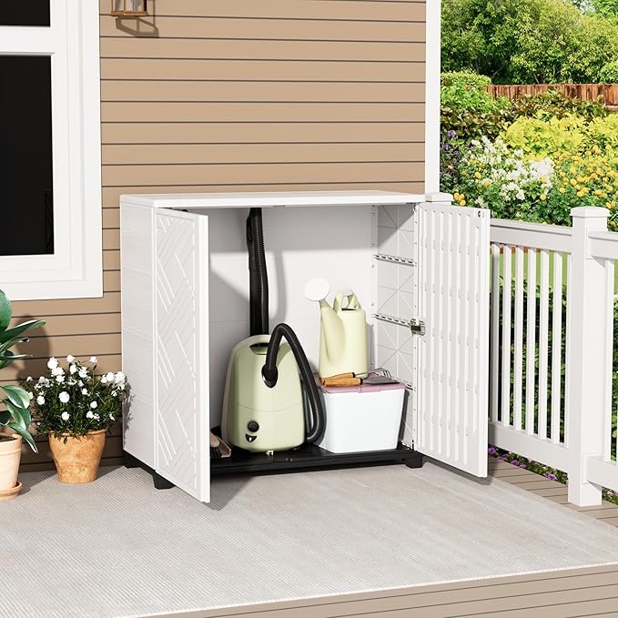 Outdoor/Indoor Storage Box,Resin and Plastic Storage Cabinet Waterproof,Outdoor Cabinet for Patio/Garden/Balcony/Backyard/All Room(NO Shelf-White) Mrosaa