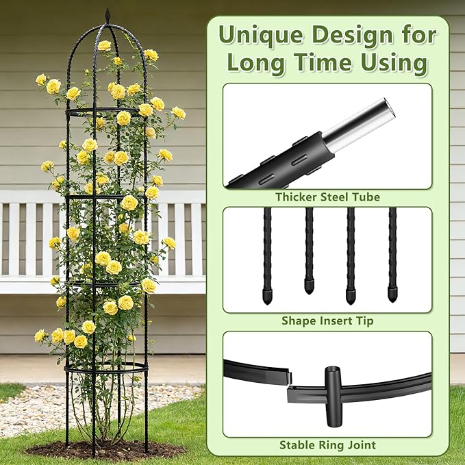 Obelisk Trellis for Garden Plants Climbing: 6ft Rustproof Metal Pipe with Plastic Coated - Potted Plant Climber Support for Outdoor Indoor Grape Vines Vegetable Fruits Flowers (1PC) ONEANU