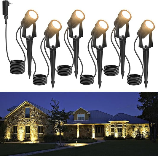 Outdoor Landscape lighting Low Voltage, 65.6FT Wired LED Spot light with Plug-in Transformer, IP65 Waterproof Outside Uplight 18W 1800LM for Yard Garden Tree Pathway House, Warm White 3000K, Pack of 6 NEWKAZ